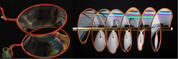 Figura 2: Catenoide e helicoide formados por películas de sabão.